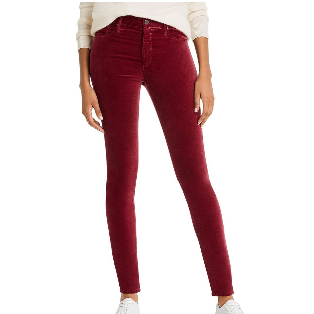 AG deep red velvet “the Farrah skinny” jeans, 25R